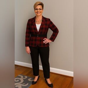 Elegant Red Checkered Women's Blazer